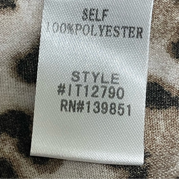 ODDI Leopard Print High-Low Tie Front Top Blouse M Tan Brown Roll Tab Sleeve - Picture 7 of 8